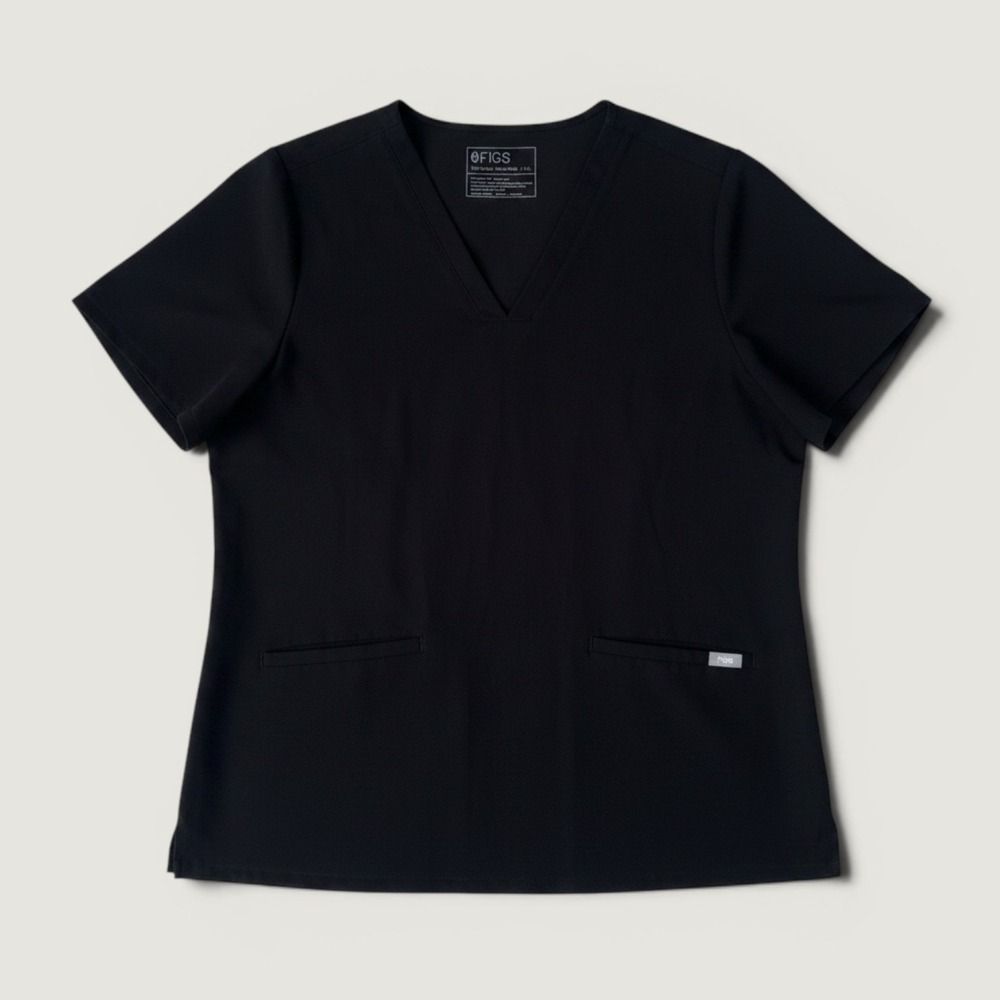 FIGS Scrub Top Women XL Black Excellent V-Neck Technical Collection FW1100